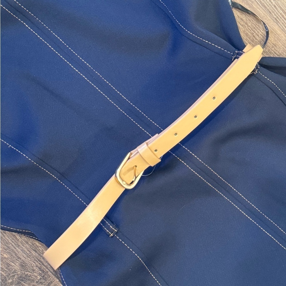Calvin Klein Midnight Blue Dress with Beige Belt - Picture 4 of 9